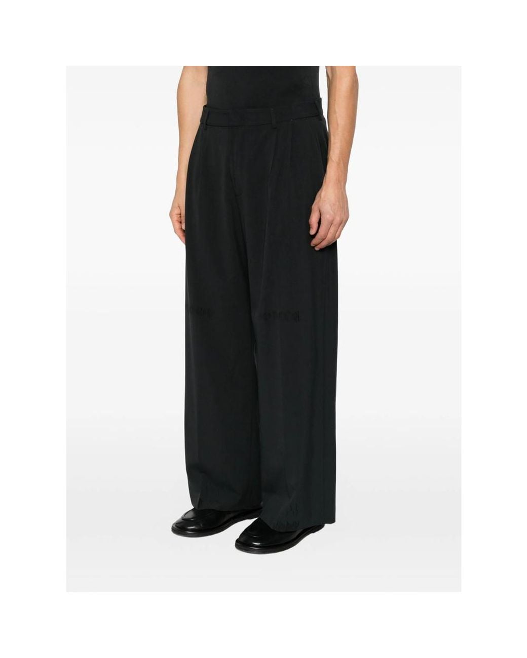 THESTROY Black Pleated Wide-Leg Trousers for men