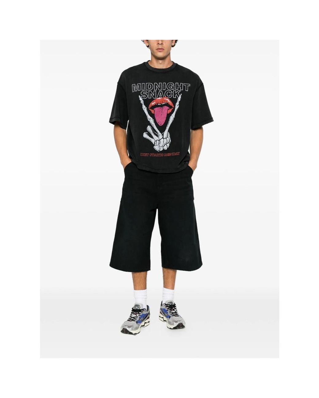 DIET STARTS MONDAY Black Graphic-Print Raw-Edge T-Shirt for men