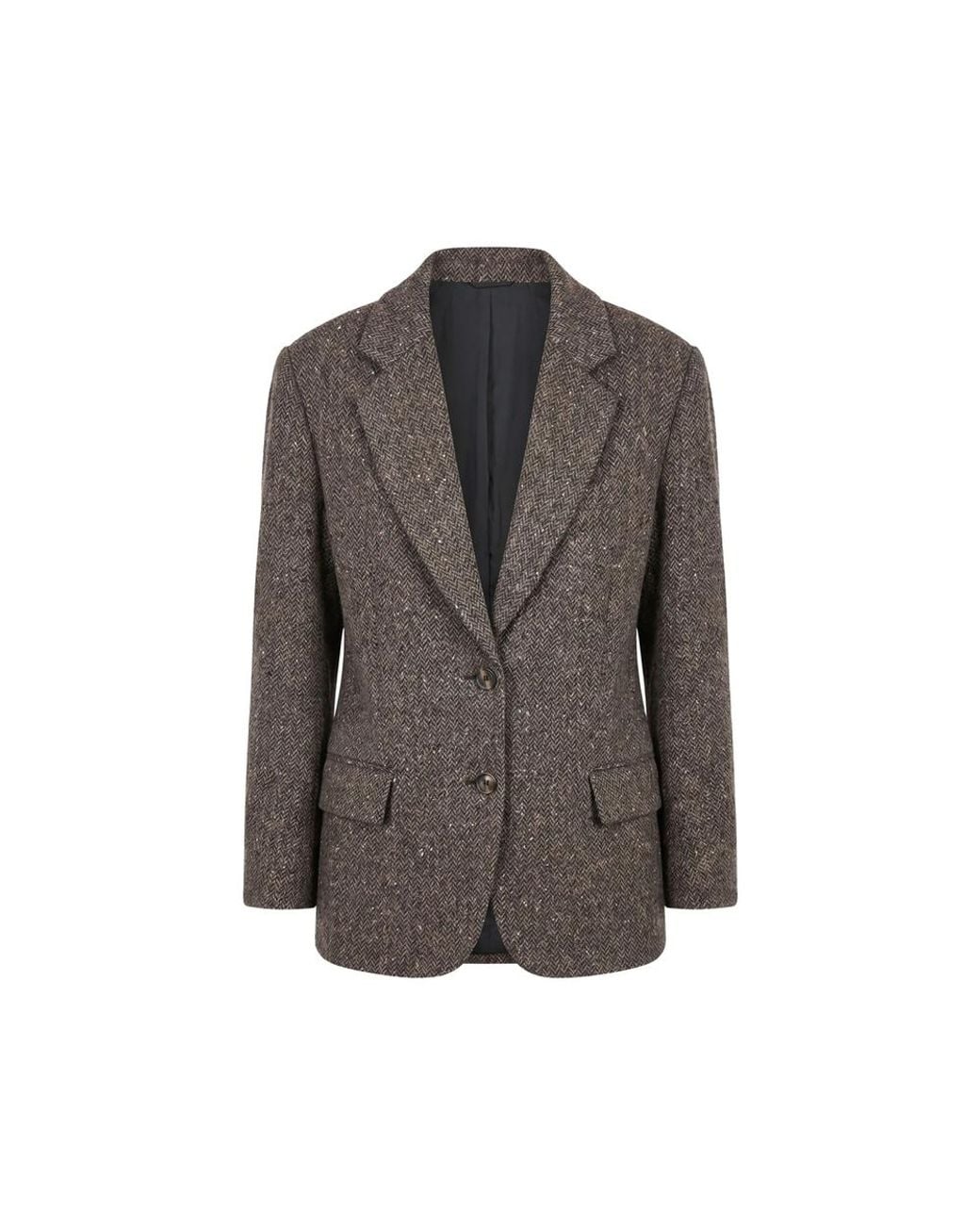 Brunello Cucinelli Gray Herringbone-Pattern Single-Breasted Blazer