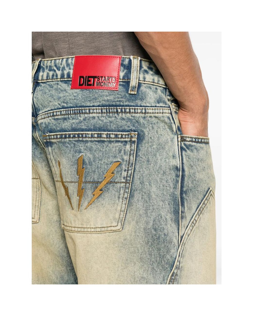 DIET STARTS MONDAY Blue Acid-Wash Lightning-Bolt Jeans for men