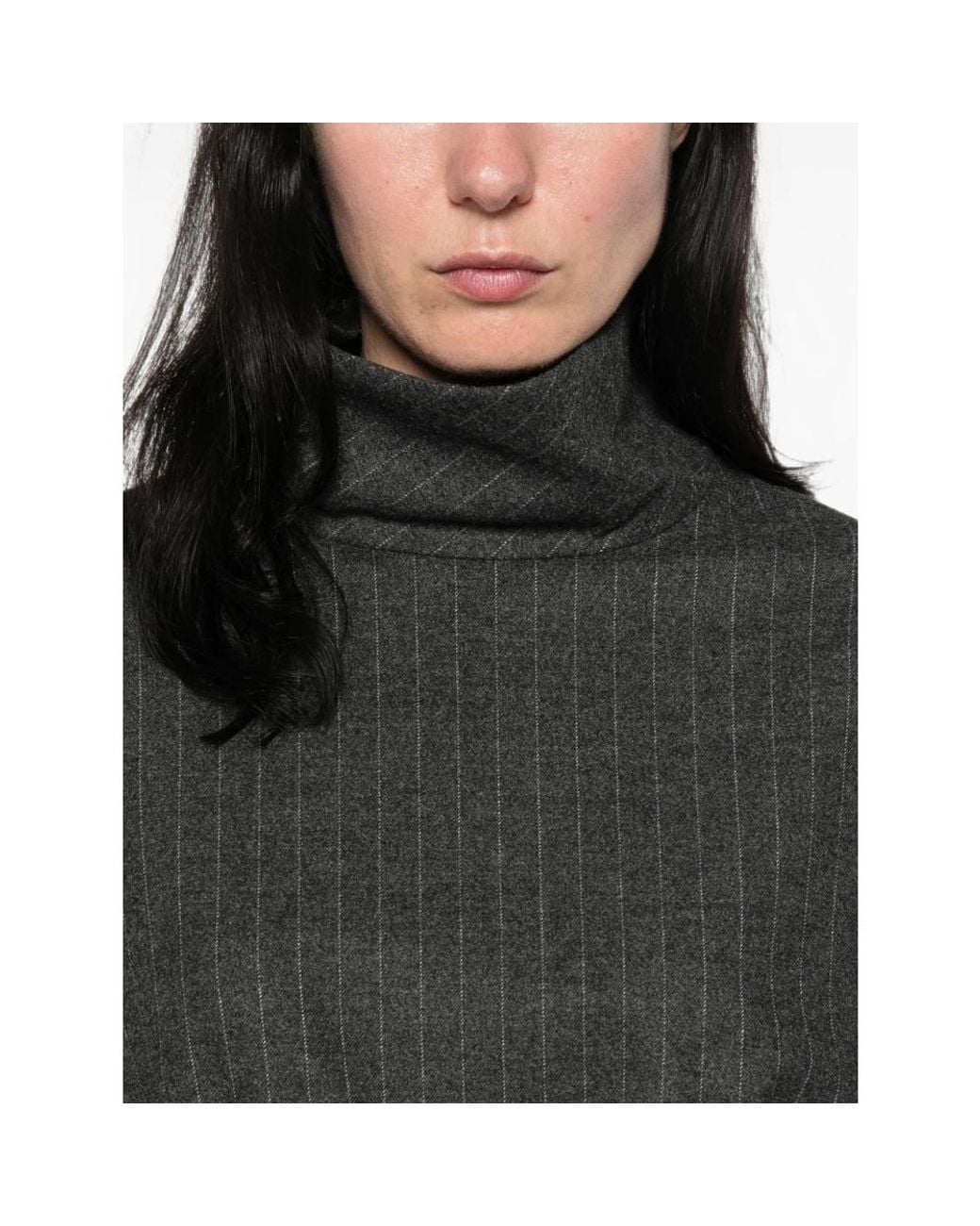 LA PISCINE Gray Pinstripe-Pattern High-Neck Blouse
