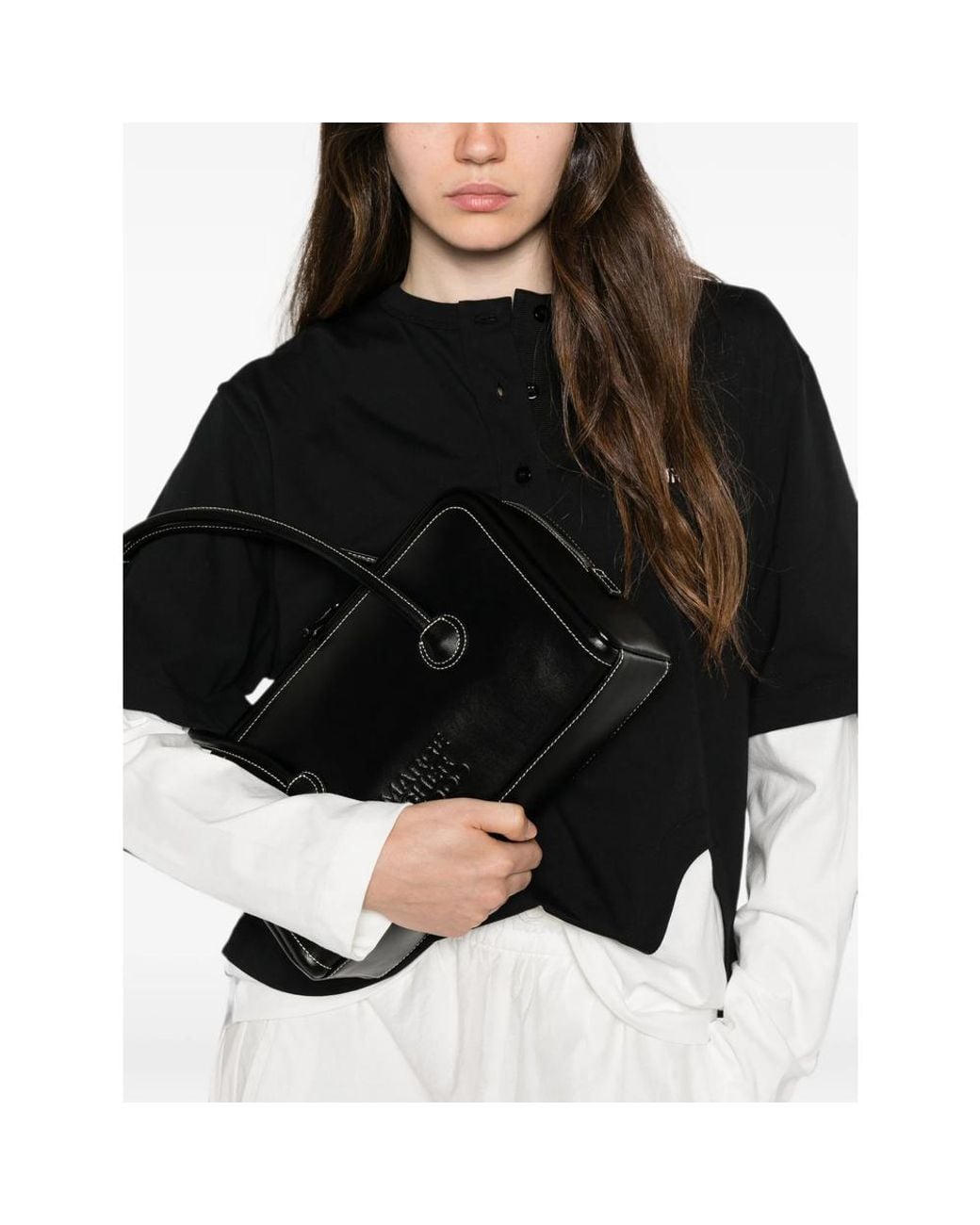 MARGE SHERWOOD Black Contrast-Stitch Embossed-Logo Tote Bag