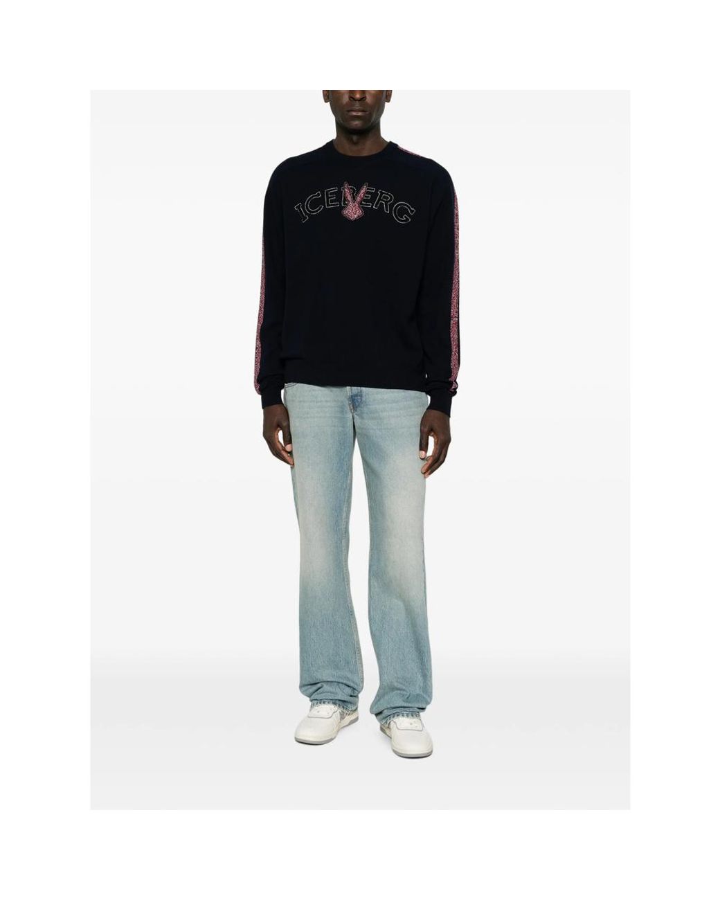 Iceberg Black Logo-Embroidered Side-Stripe Sweater for men