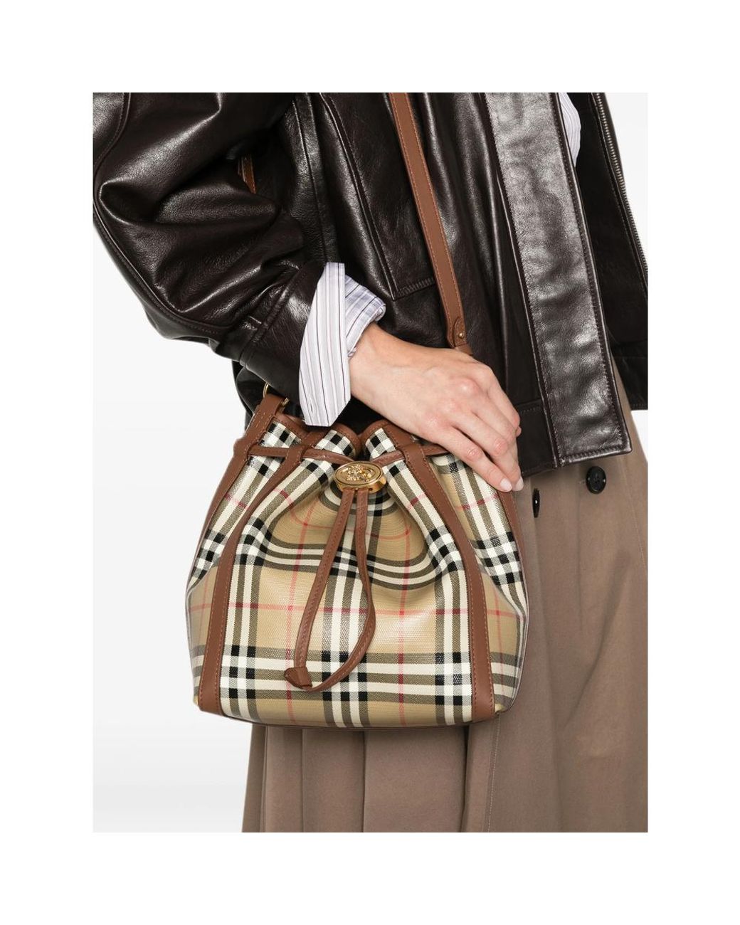 Burberry Metallic Small Check Bucket Bag
