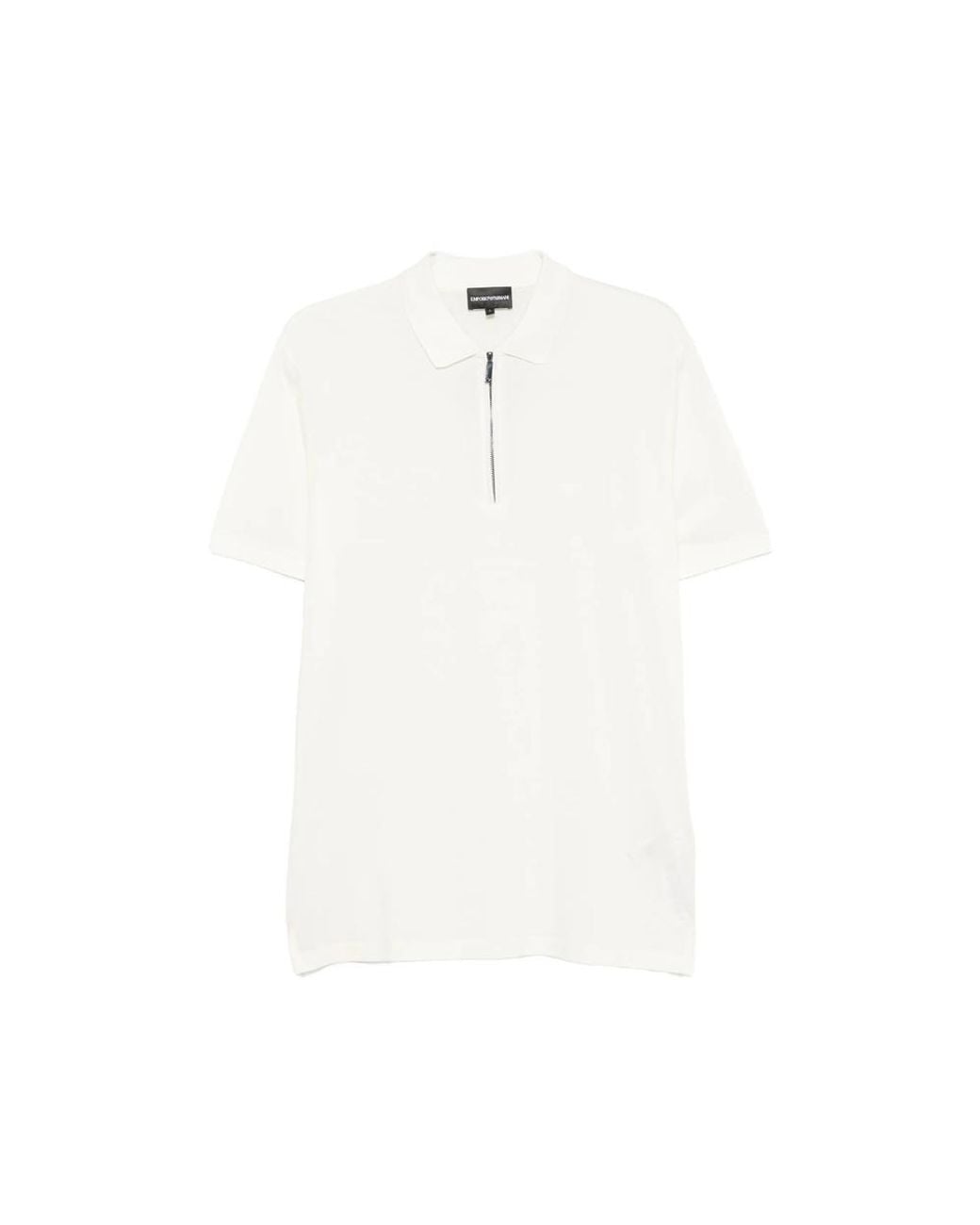 Emporio Armani White Quarter-Zip Logo-Patch Polo Shirt for men