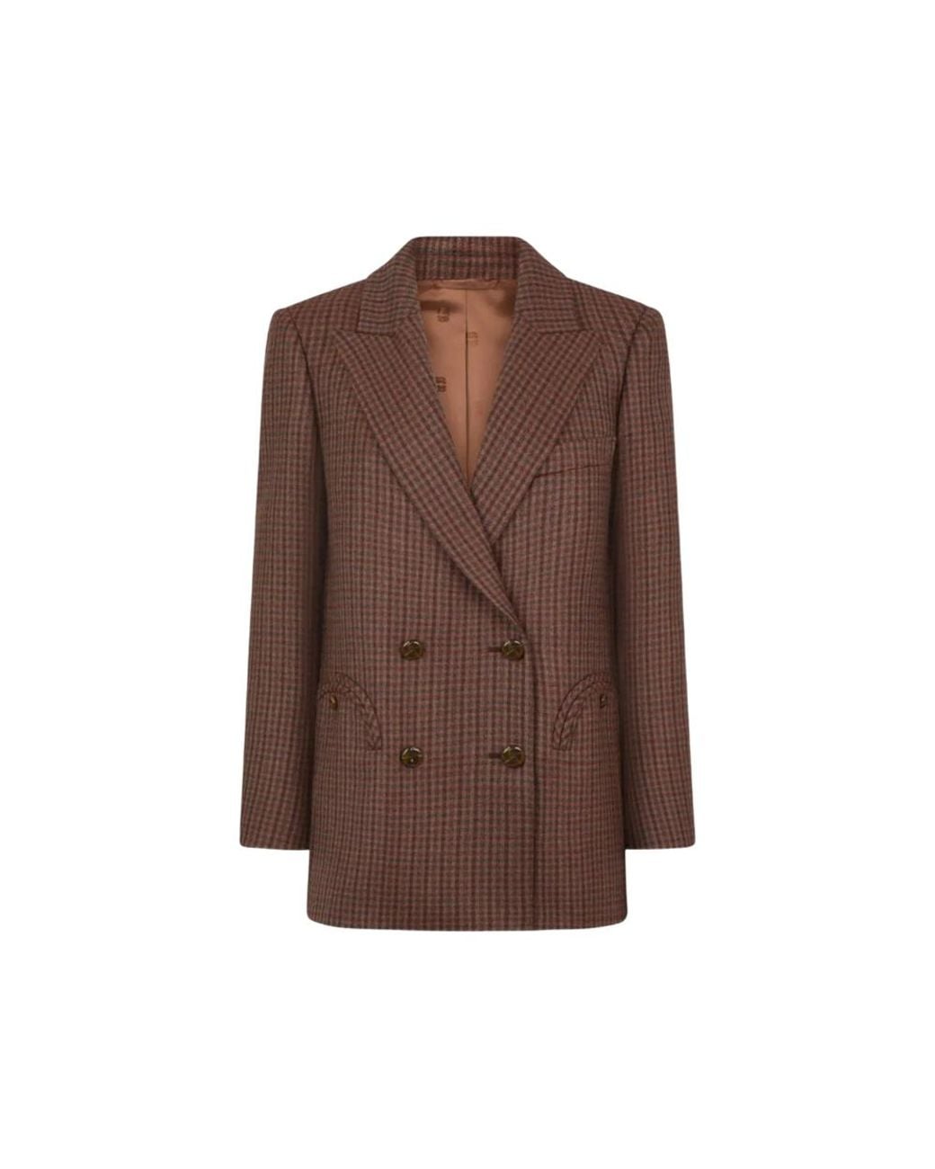 Blazé Milano Brown Check-Pattern Double-Breasted Jacket