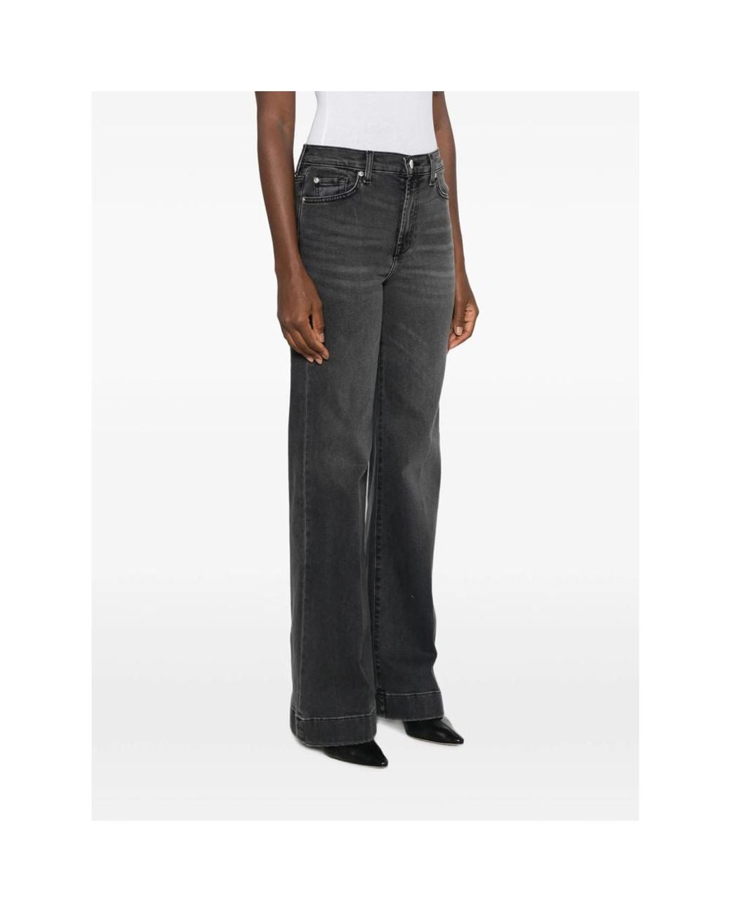 7 For All Mankind Gray Modern Dojo Faded-Effect Wide-Leg Jeans