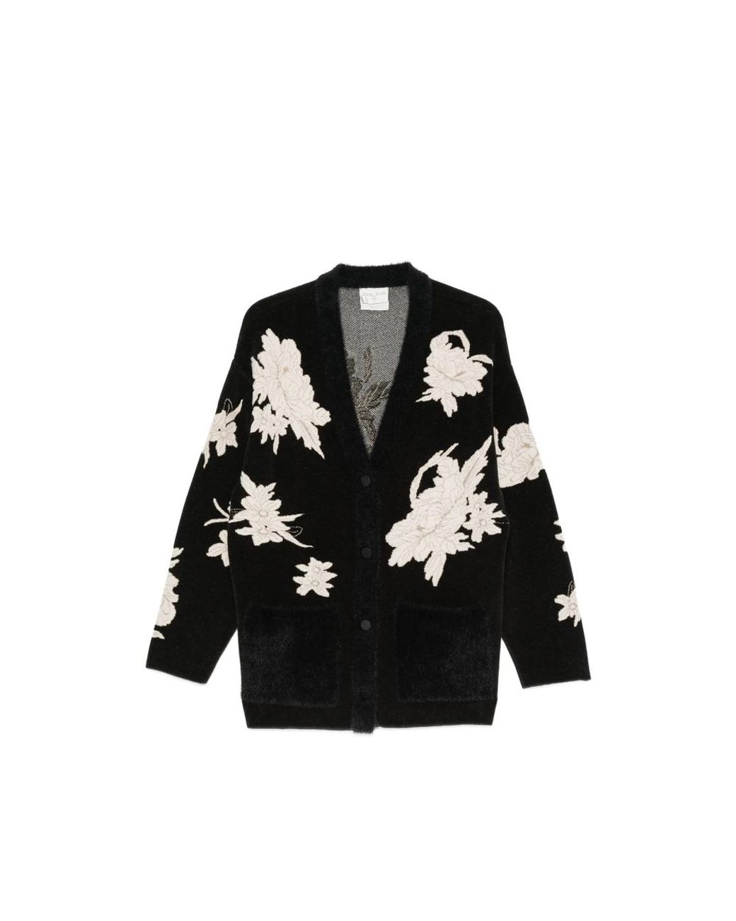 Forte_forte Black Floral-Embroidered Cardigan-Style Jacket
