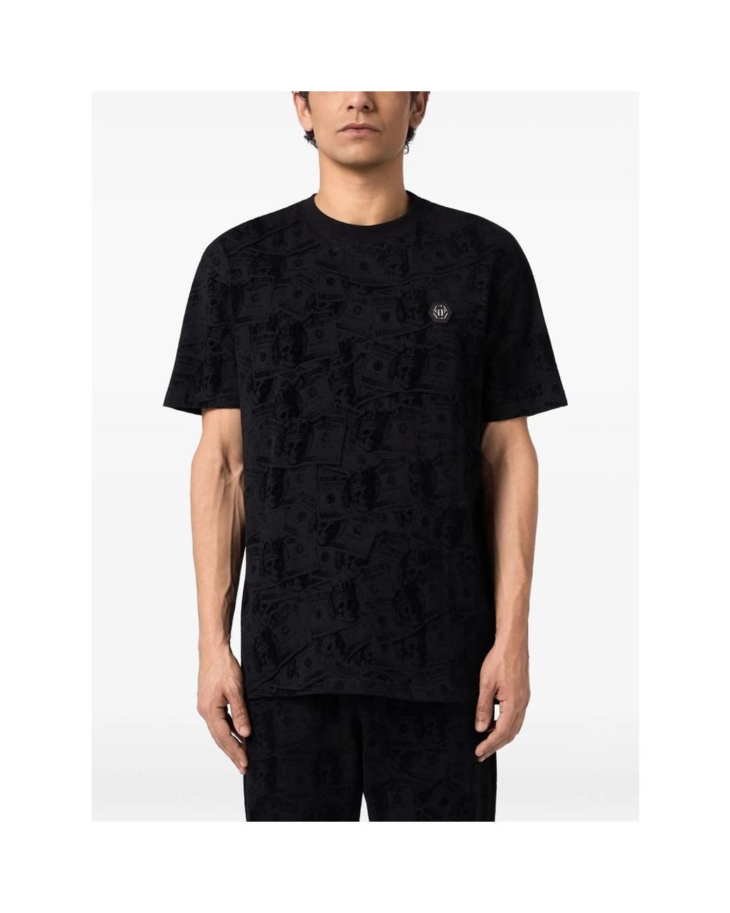 Philipp Plein Black Round Neck T-Shirt All-Over Dollar for men