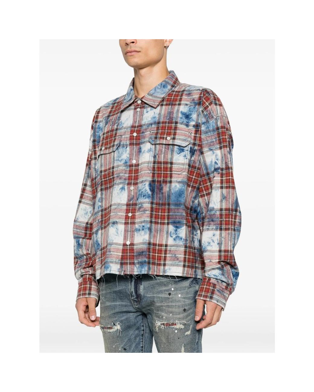 Purple Brand Blue Logo-Embroidered Checked Shirt for men