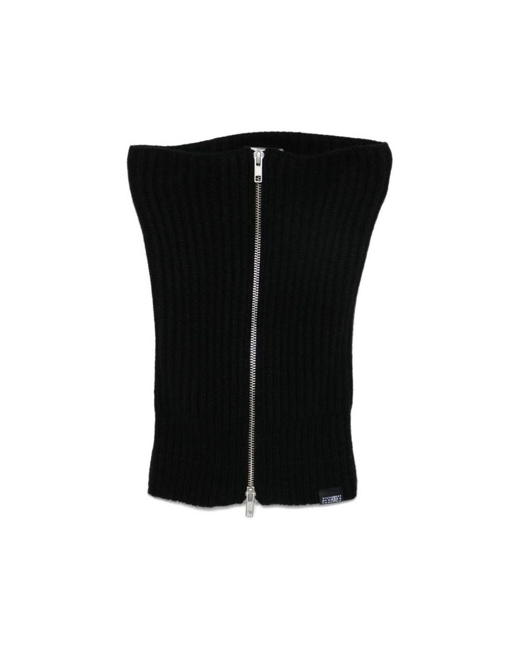 MM6 by Maison Margiela Black Ribbed-Knit Zipped Neck Warmer for men