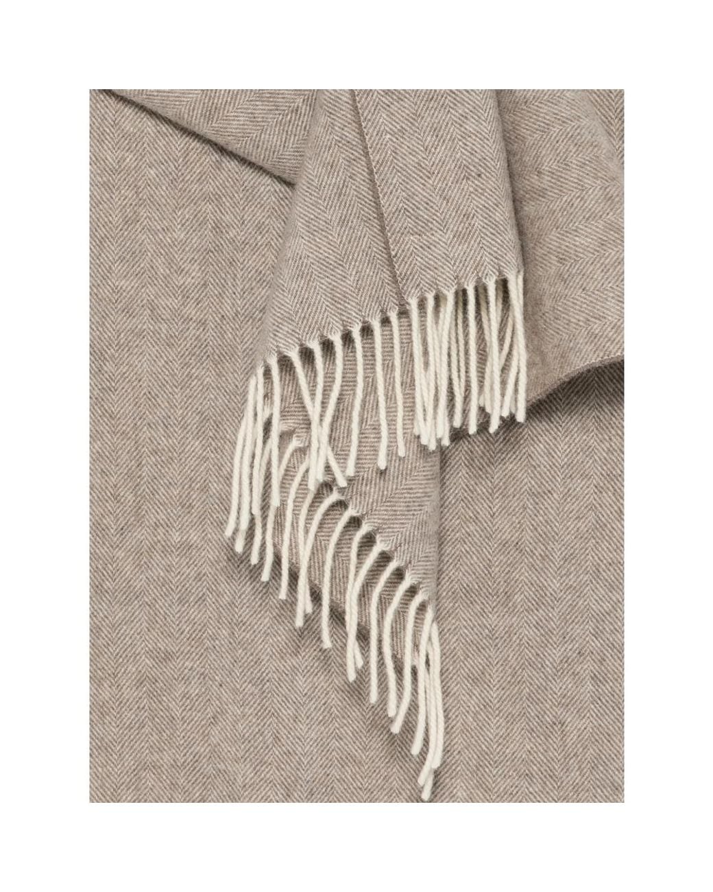 La Fileria Brown Herringbone-Pattern Fringed Scarf for men
