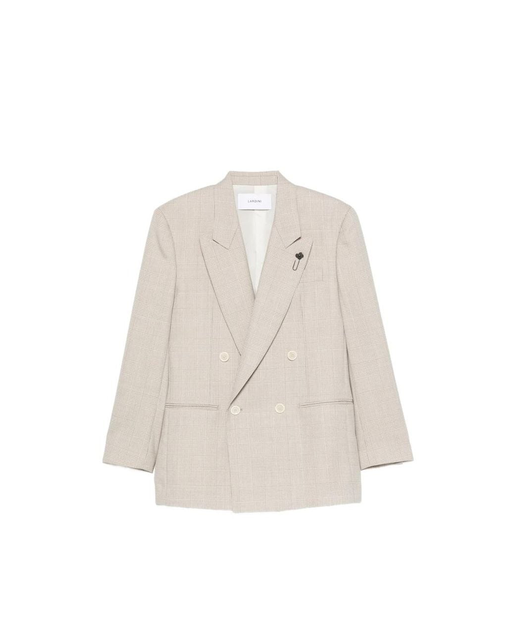 Lardini Natural Houndstooth-Pattern Double-Breasted Blazer