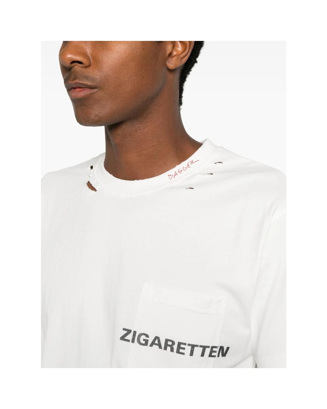 DAGGER White Distressed Pocket T-Shirt for men