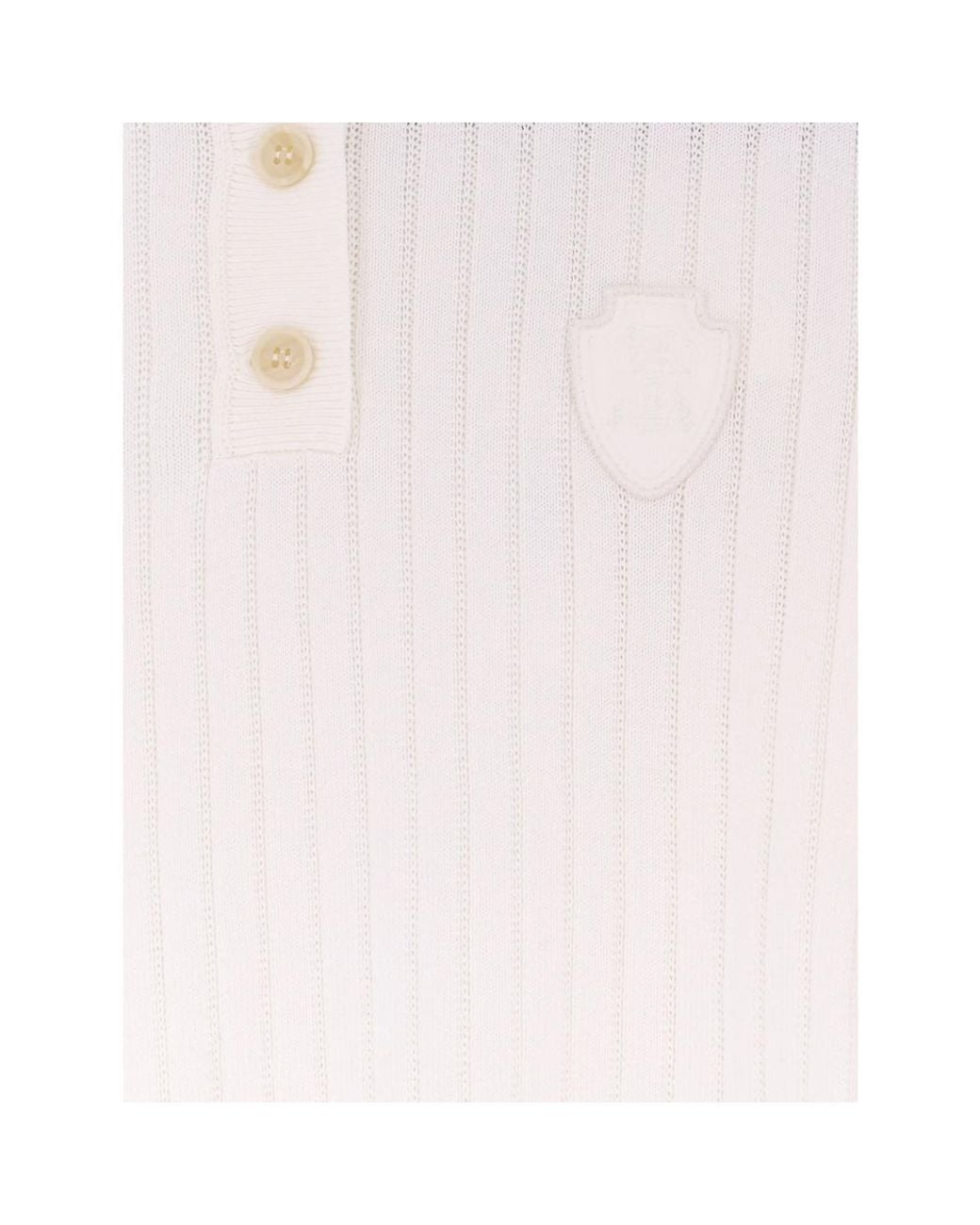 Brunello Cucinelli White Ribbed-Knit Logo-Patch Polo Shirt