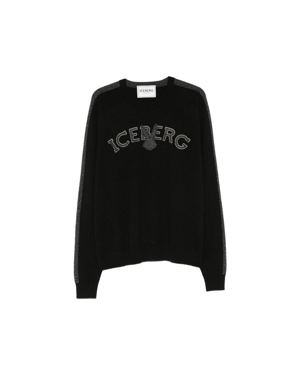 Iceberg Black Logo-Embroidered Side-Stripe Sweater for men