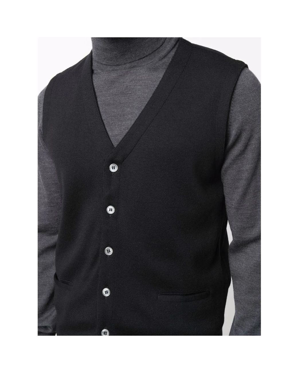 La Fileria Black V-Neck Virgin Wool Gilet for men