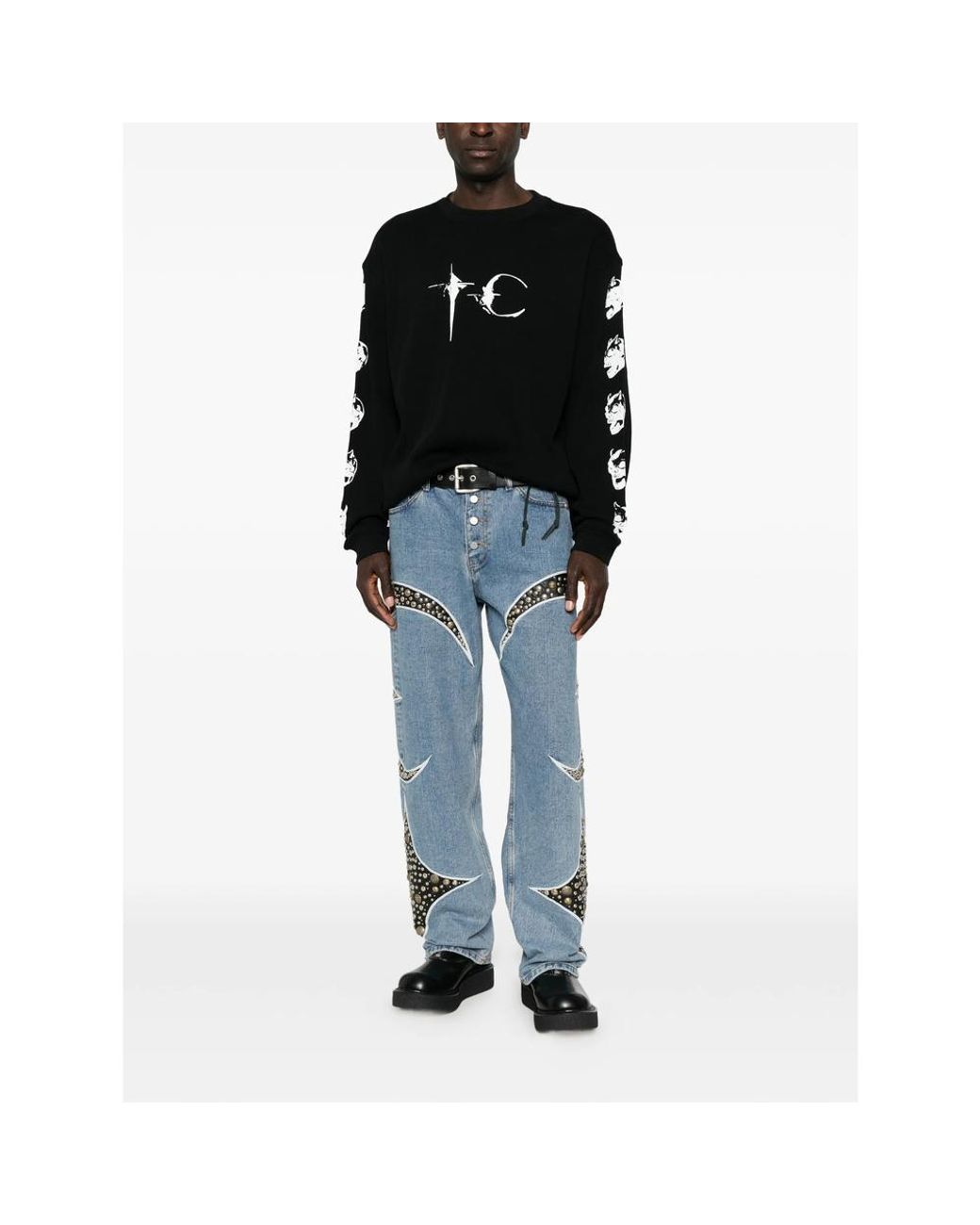 THUG CLUB Black Logo-Print Skull-Print Sweatshirt for men