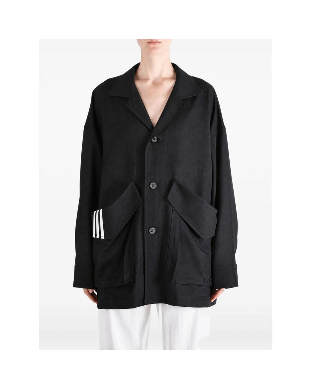 Y-3 Black Chore Oversized Logo-Patch Coat