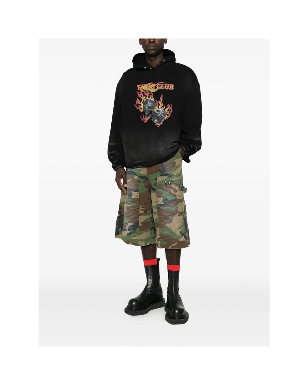 THUG CLUB Black Graphic-Print Drawstring Hoodie for men