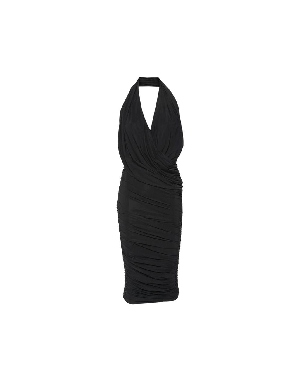 Amazuìn Black Manoon Ruched Halterneck Midi Dress