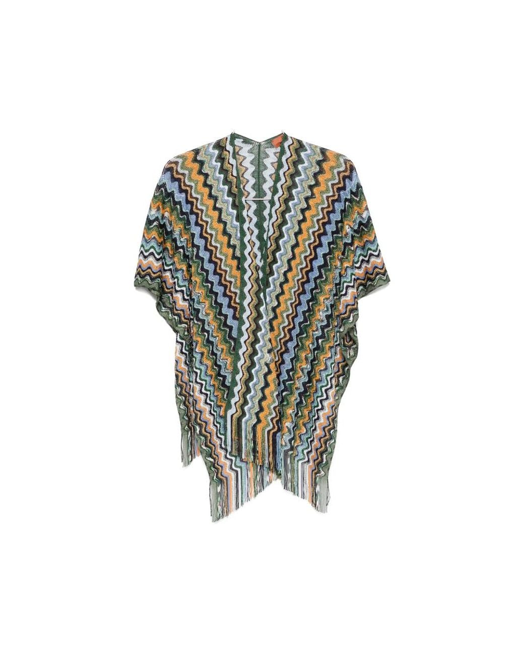 Missoni Green Zigzag-Knit Fringed Poncho