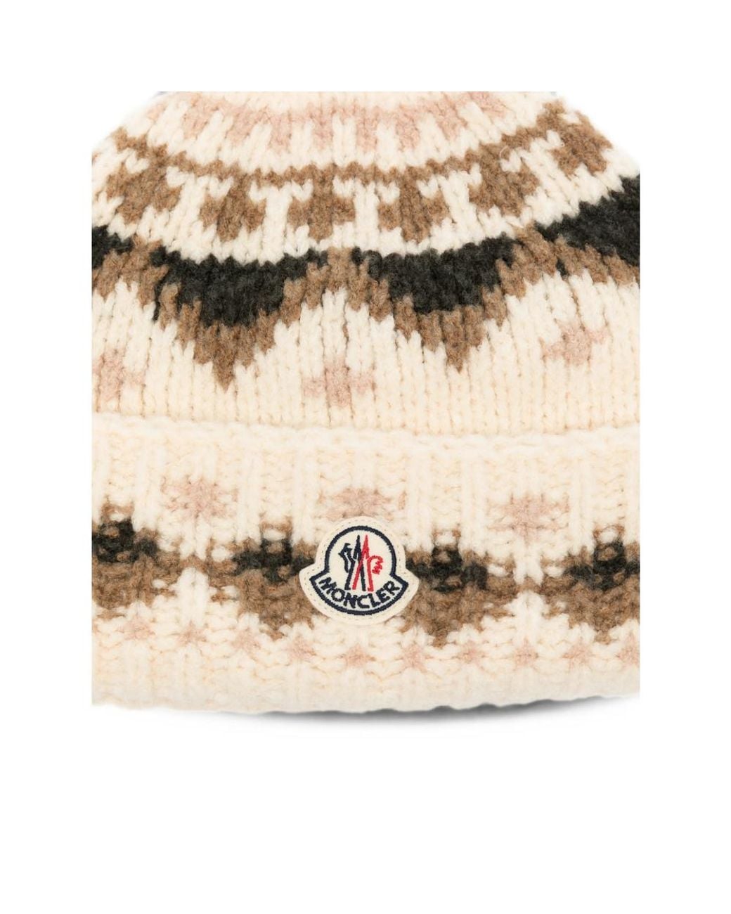 Moncler Natural Fair Isle-Knit Beanie Hat for men