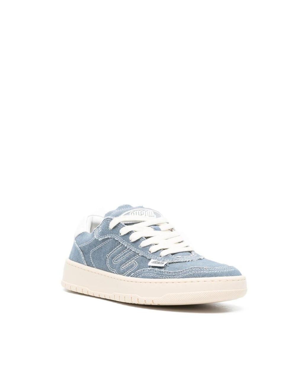 Evenuel Blue Equal Contrast-Stitch Logo-Patch Sneakers