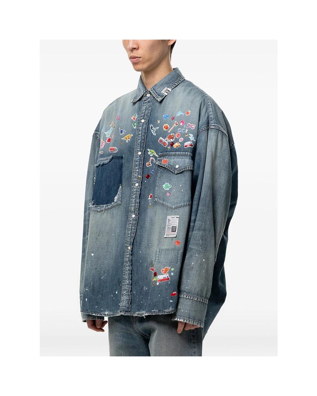 Maison Mihara Yasuhiro Blue Kids Sticker Printed Denim Shirt for men