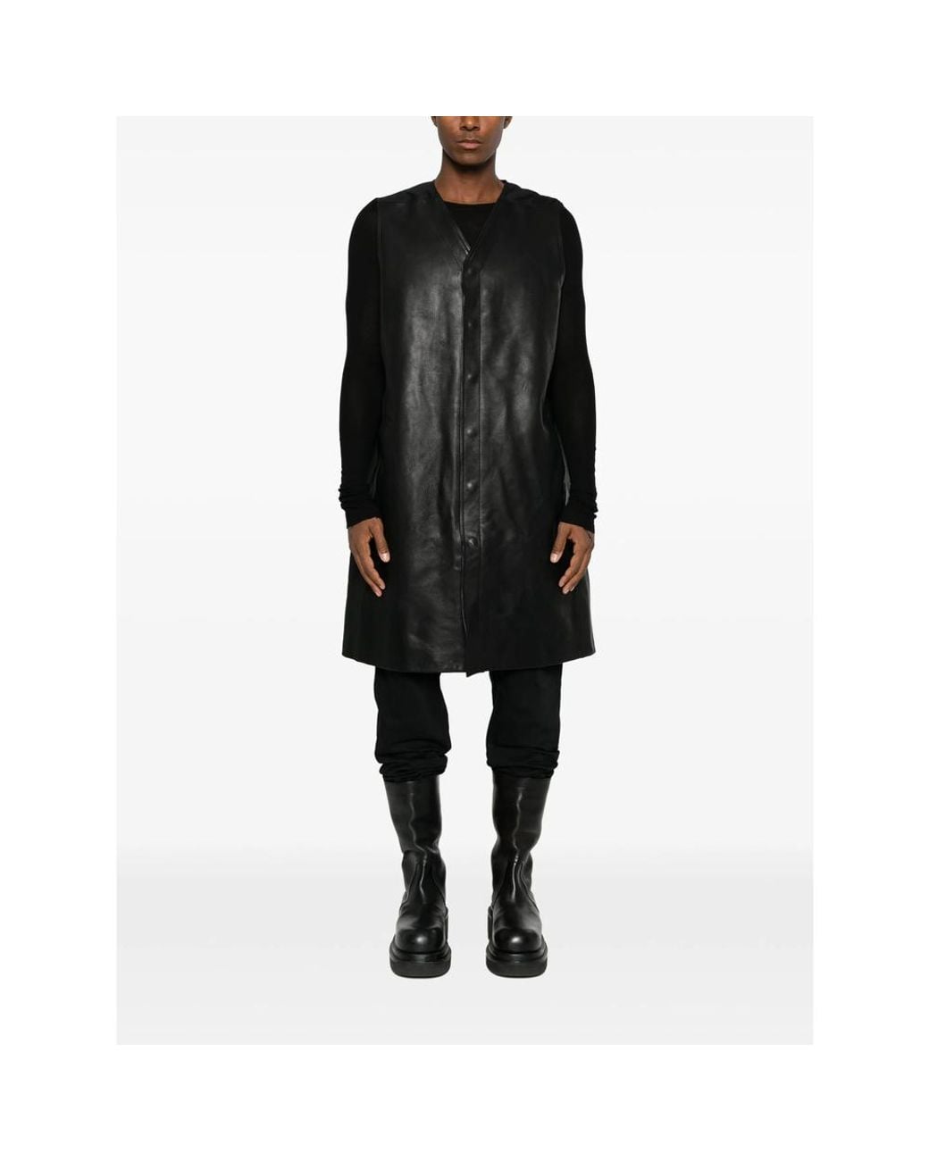 Rick Owens Black 2 Piece Mac Leather Longline Coat for men