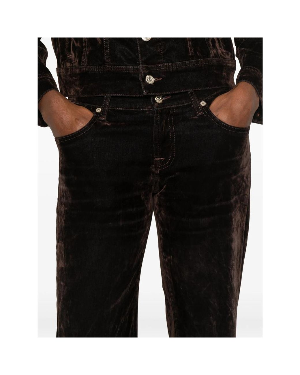7 For All Mankind Black Velvet-Effect Straight-Leg Trousers