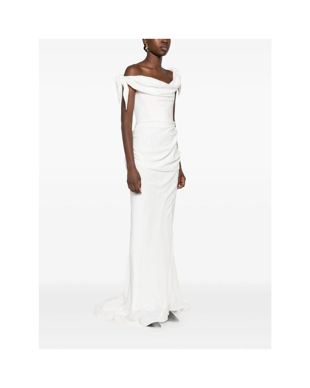Cult Gaia White Off-Shoulder Draped Maxi Dress