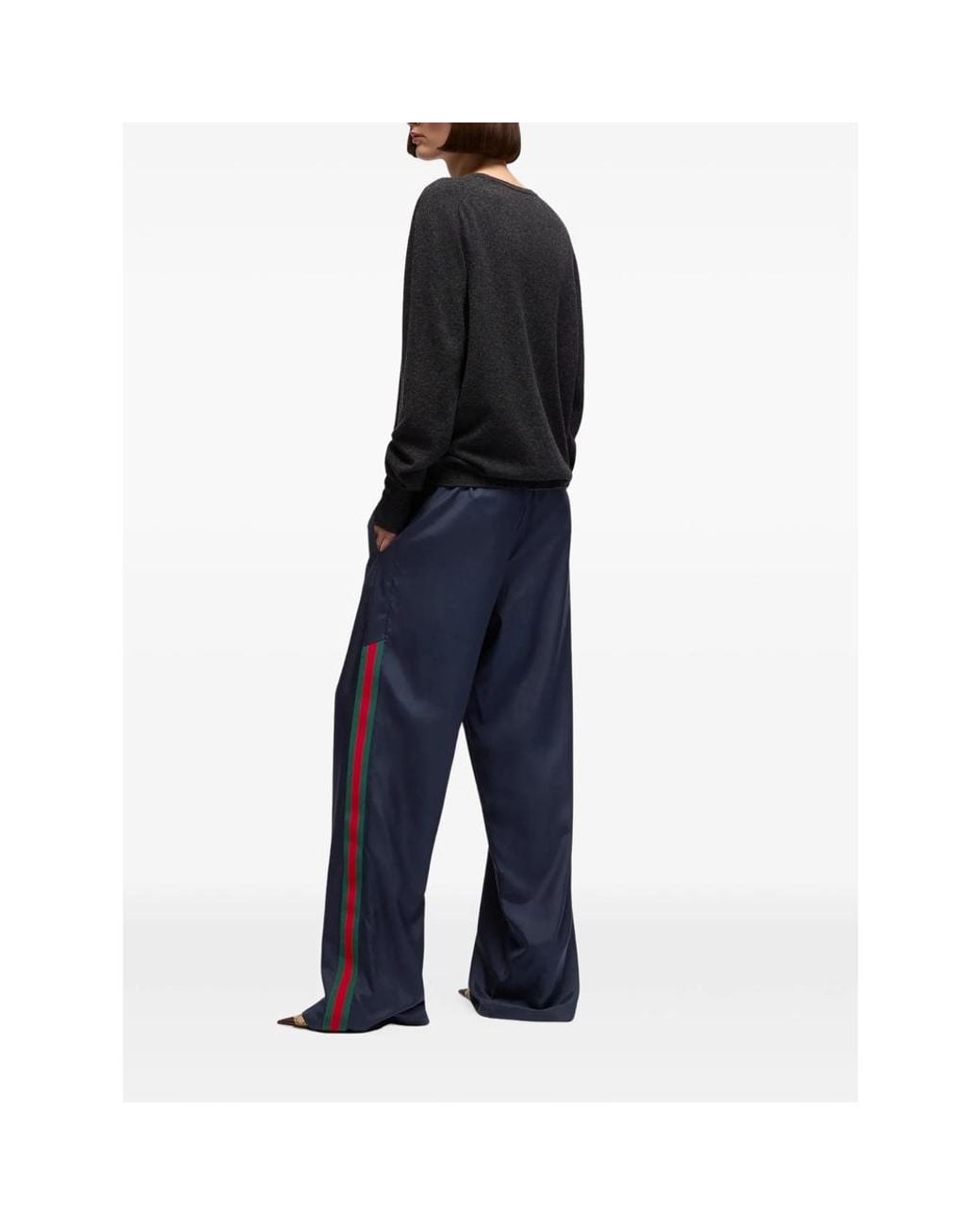 Gucci Blue Web-Stripe Silk Trousers