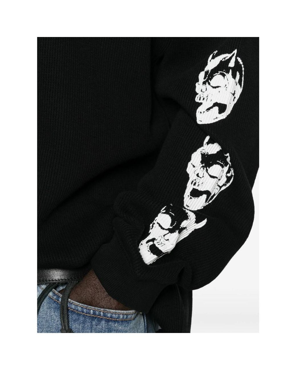 THUG CLUB Black Logo-Print Skull-Print Sweatshirt for men