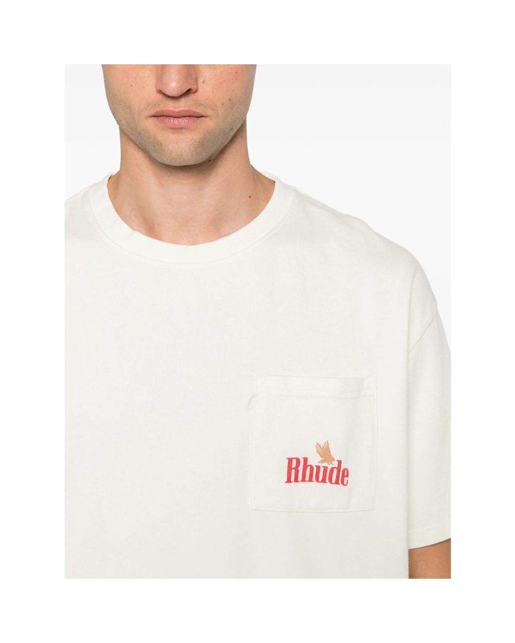 R H U D E © White American Spirit Logo-Print Pocket T-Shirt for men