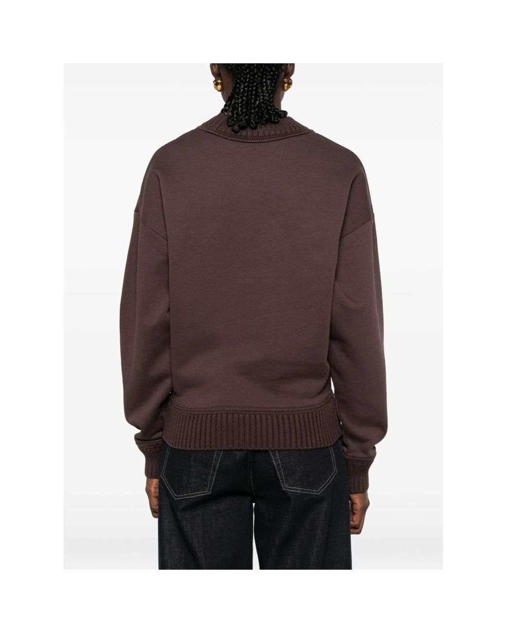 Closed Brown Ribbed-Trim Logo-Embroidered Sweatshirt