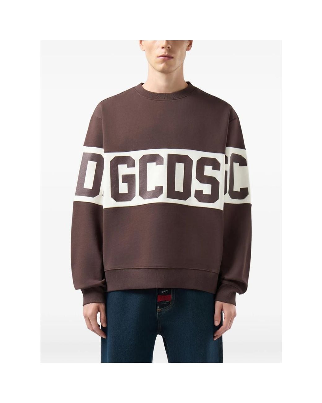 Gcds Brown Logo-Intarsia Crew-Neck Sweatshirt for men