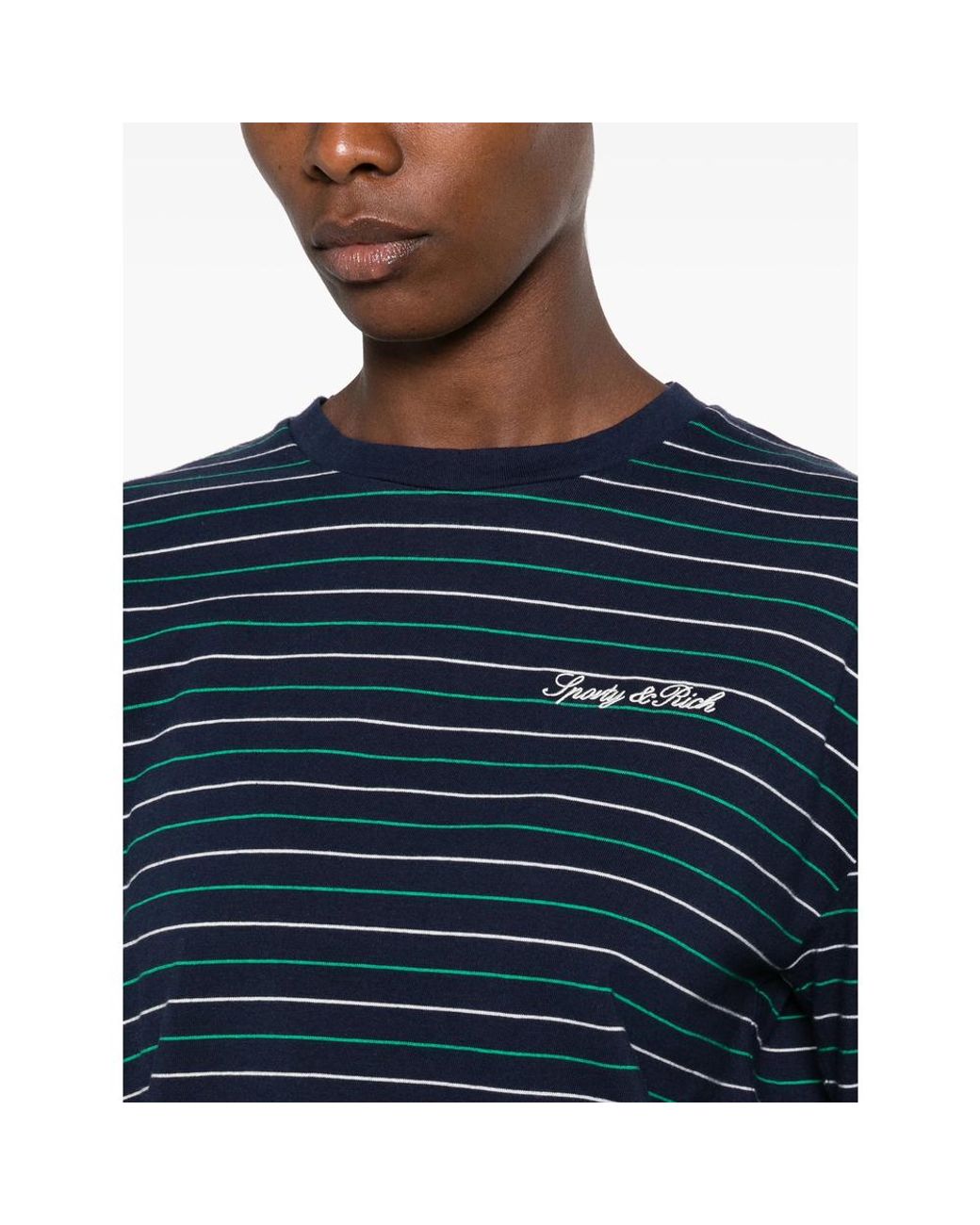 Sporty & Rich Blue Striped-Pattern Long-Sleeve T-Shirt
