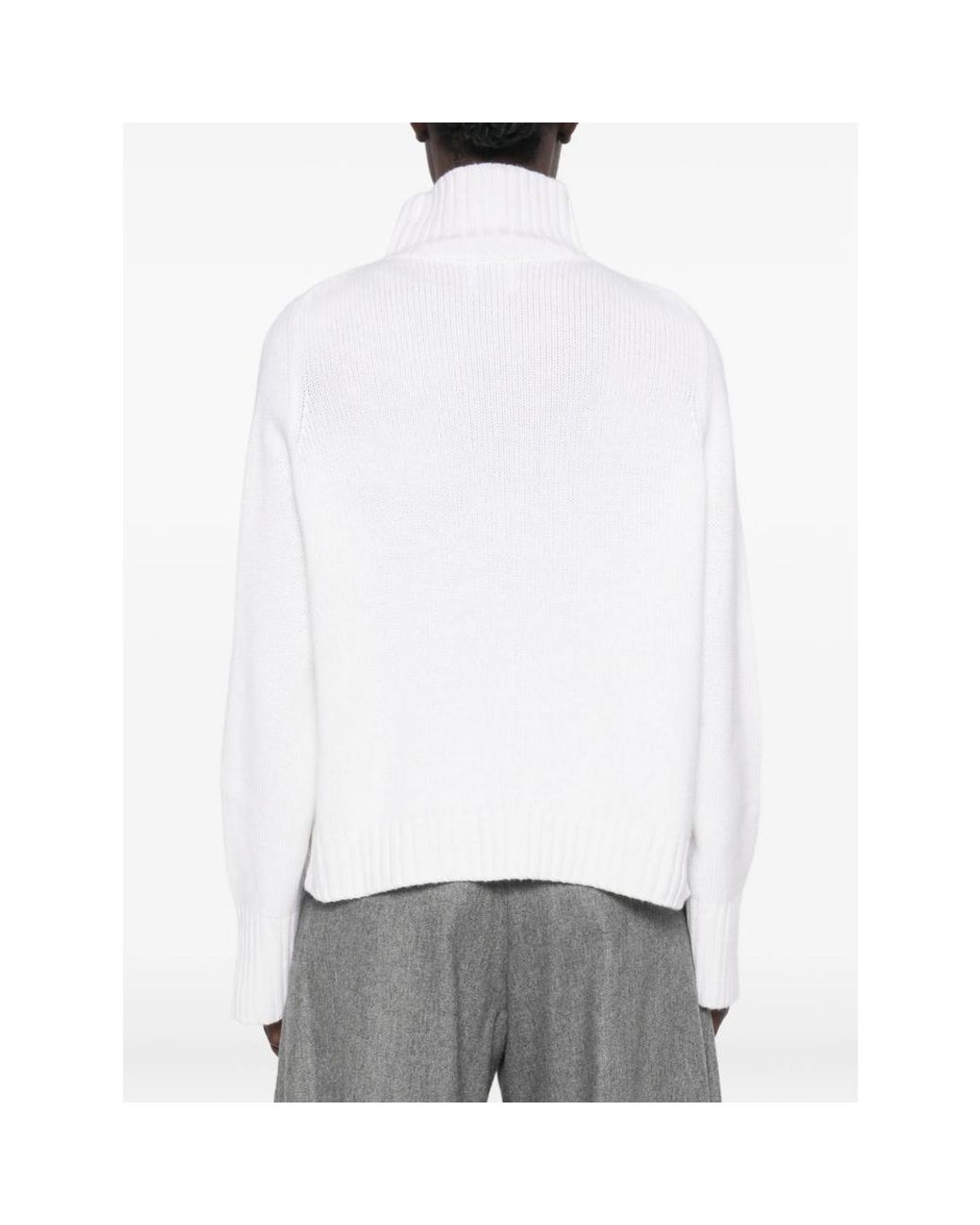 Allude White Ribbed Roll-Neck Sweater