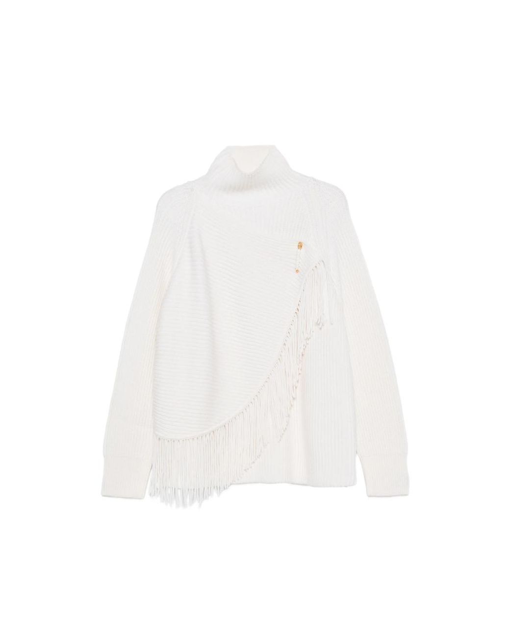 Carven White Fringed High-Neck Knit
