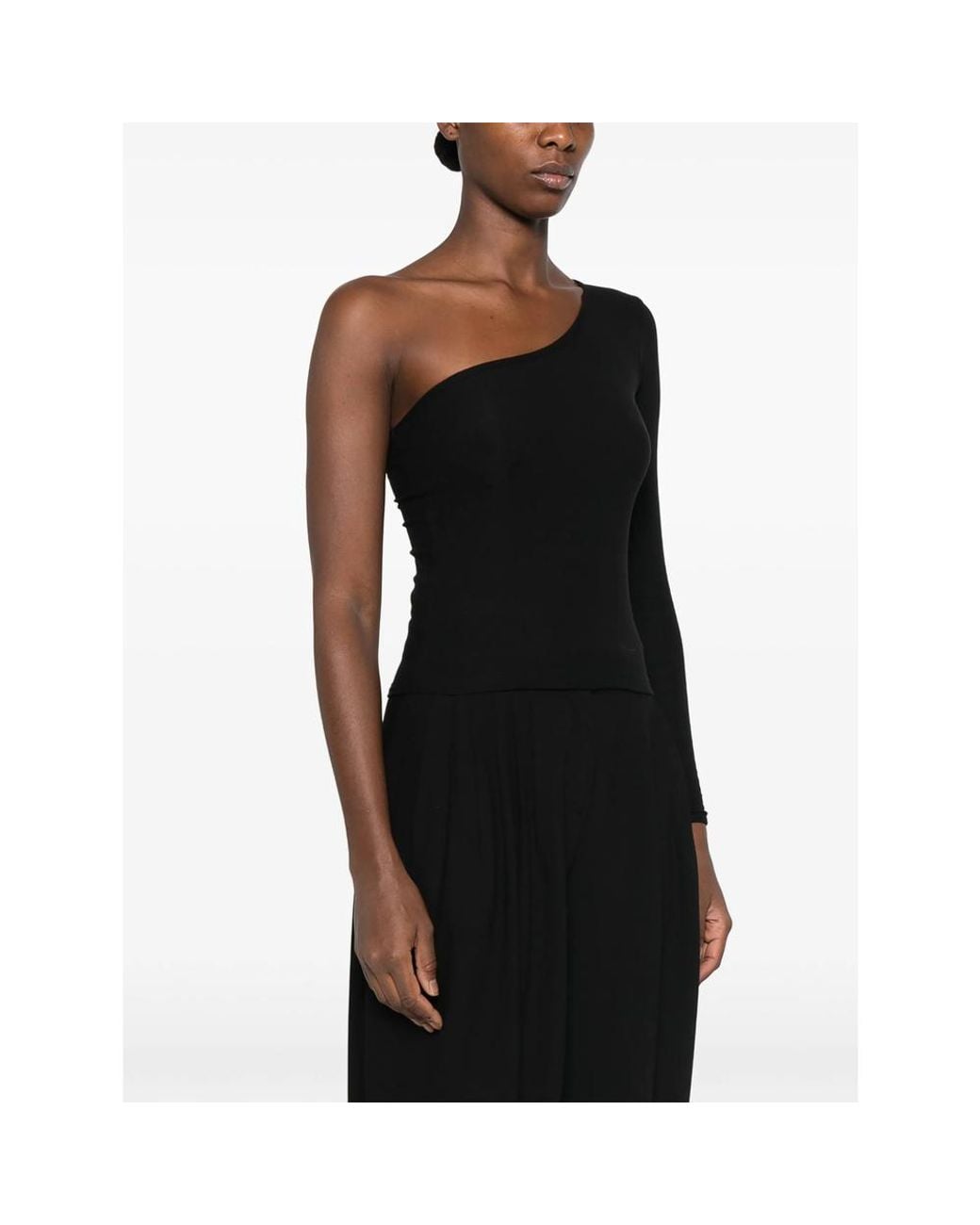 Baserange Black One-Shoulder Ribbed-Knit Top