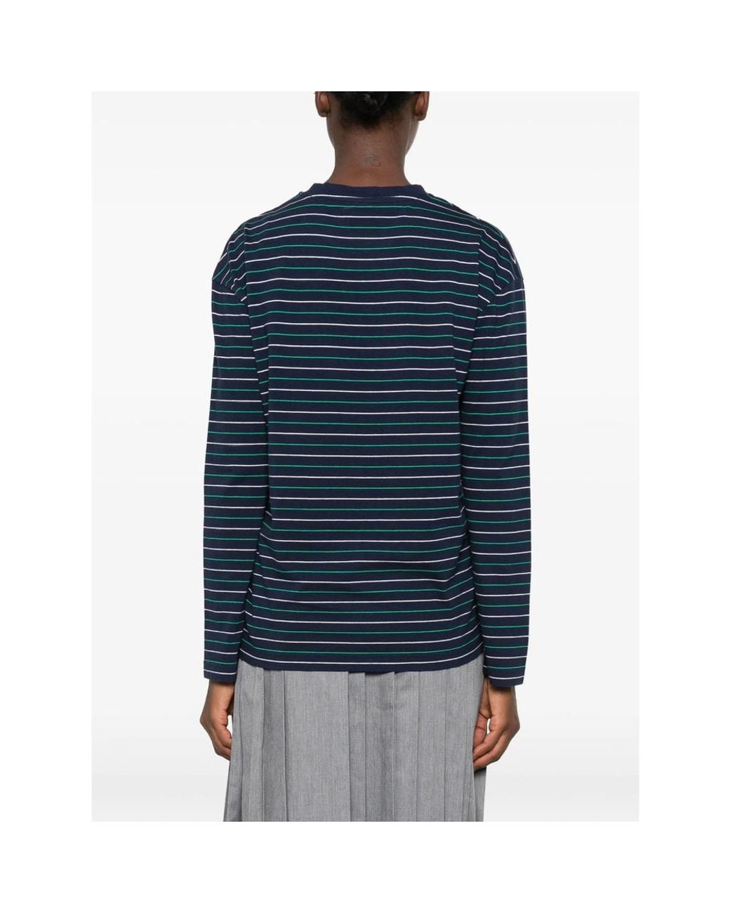 Sporty & Rich Blue Striped-Pattern Long-Sleeve T-Shirt