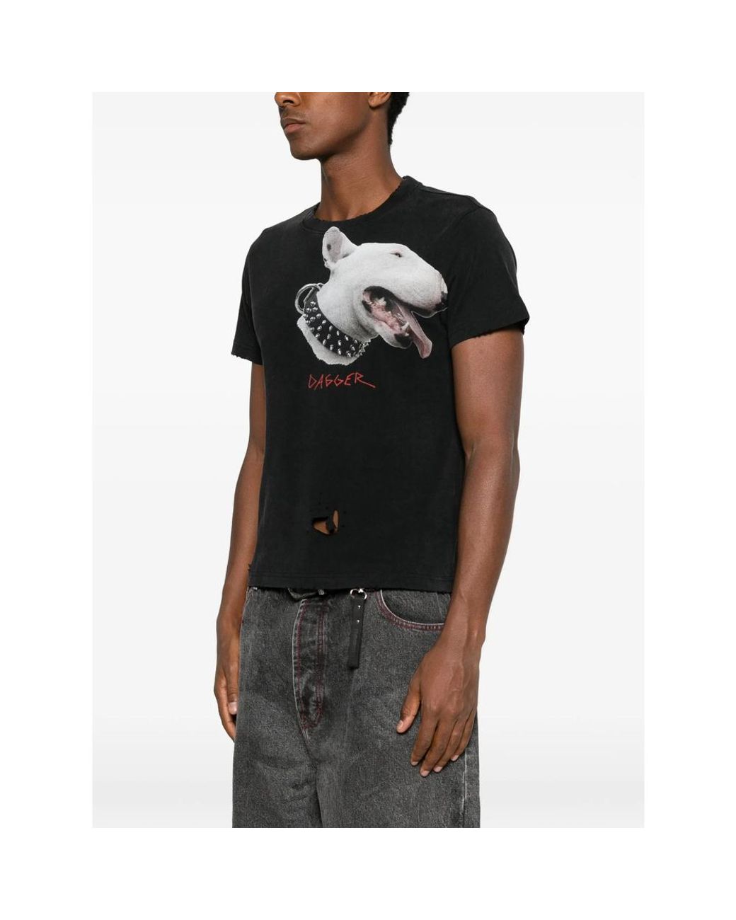 DAGGER Black Graphic-Print Distressed T-Shirt for men