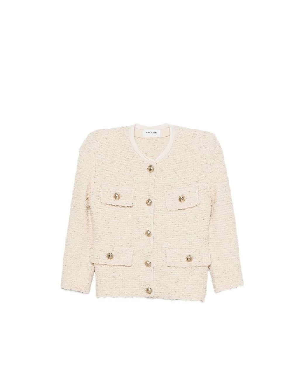 Balmain Natural Bouclé-Knit Frayed Jacket