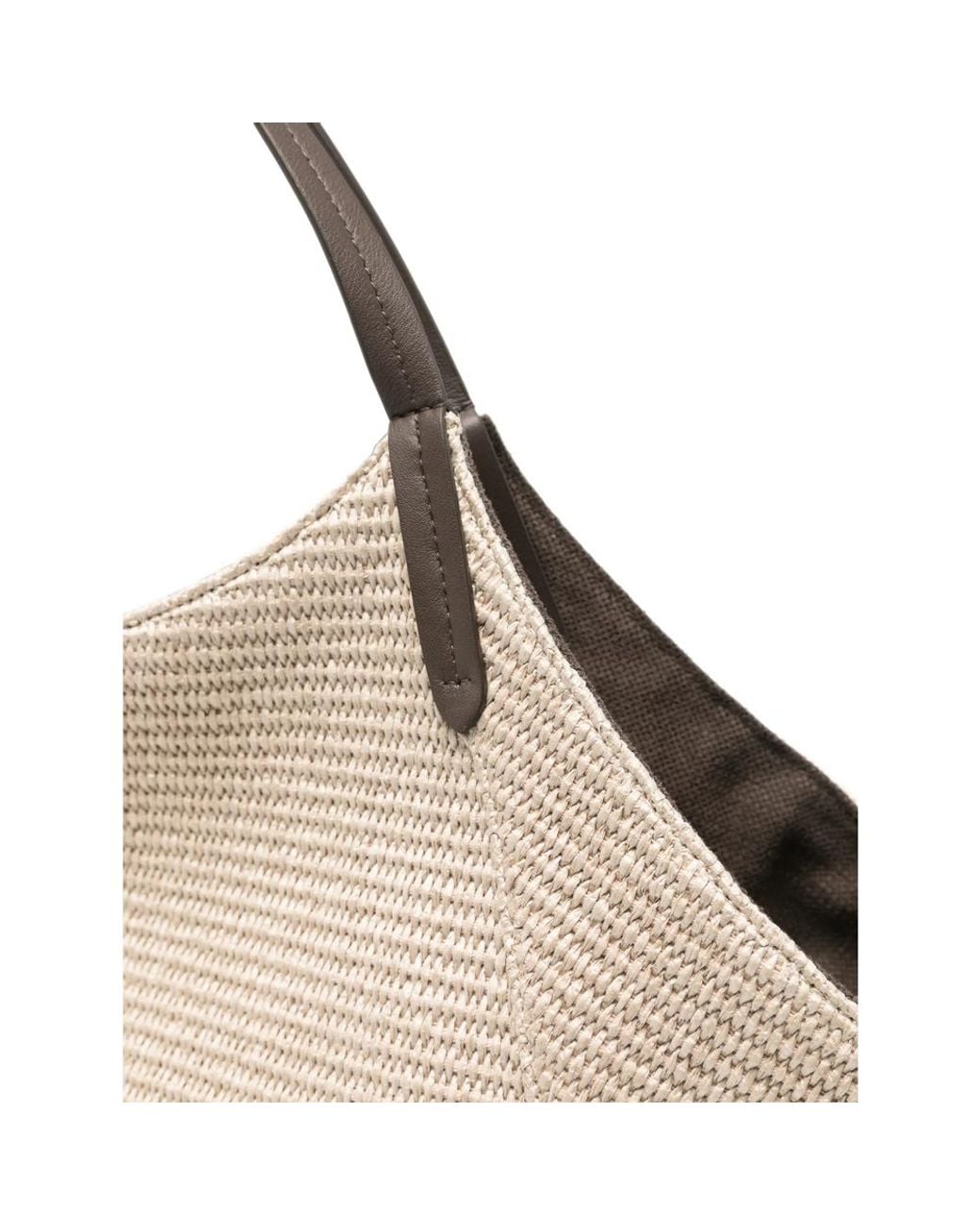 Brunello Cucinelli Natural Woven Leather-Trim Shoulder Bag