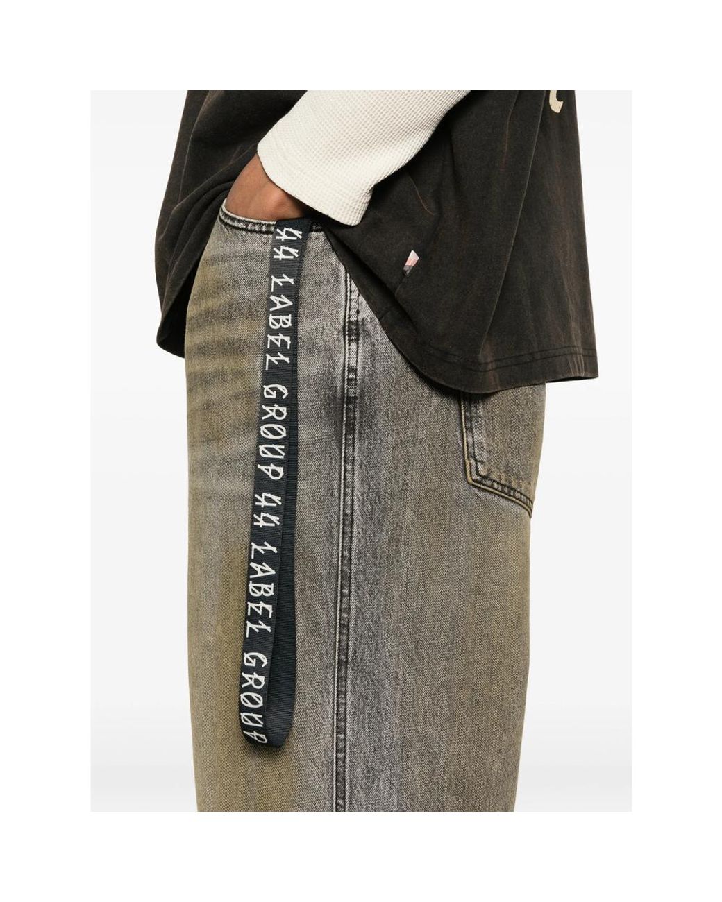 44 Label Group Gray Strap-Detail Jeans for men