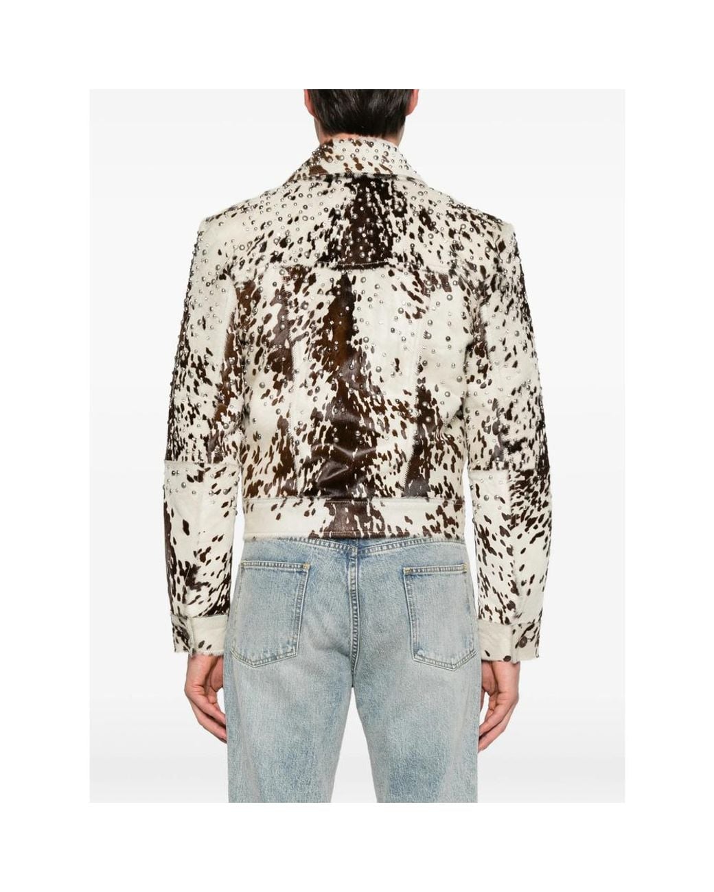Amiri Blue Stud-Embellished Cow-Print Jacket for men