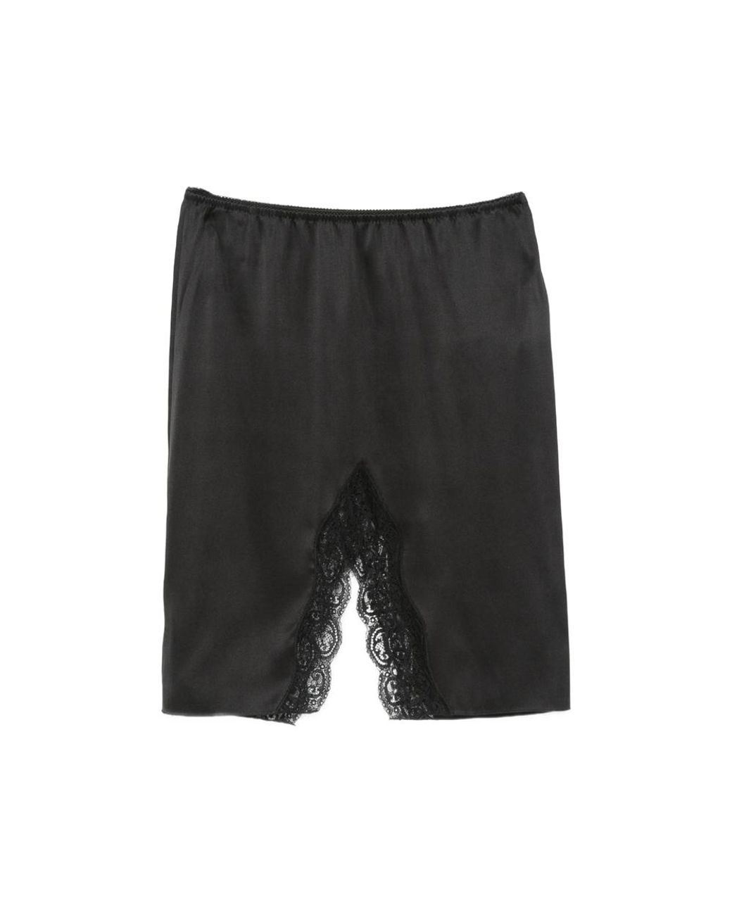 Saint Laurent Black Lace-Trim Satin Midi Skirt