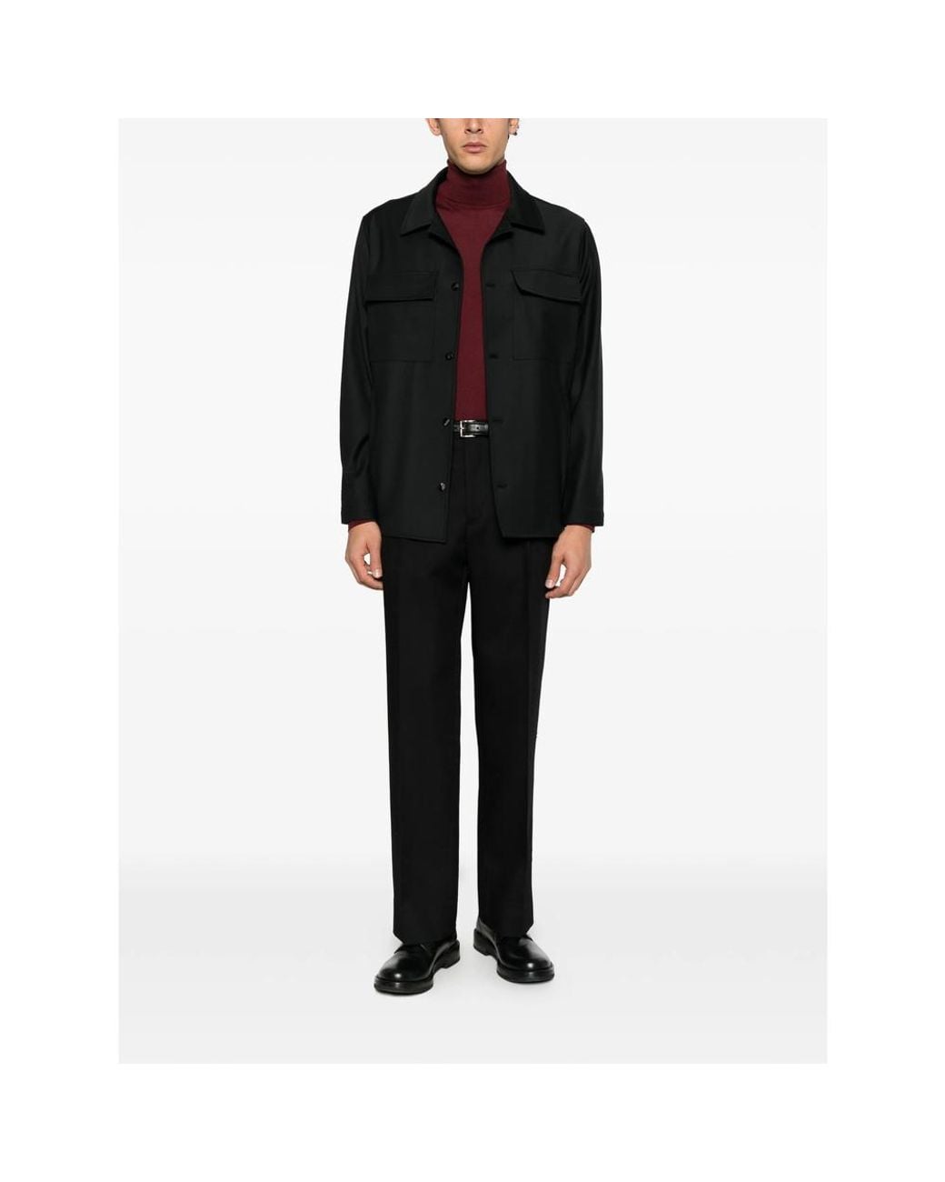 Eraldo Black Button-Fastening Chest-Pocket Jacket for men