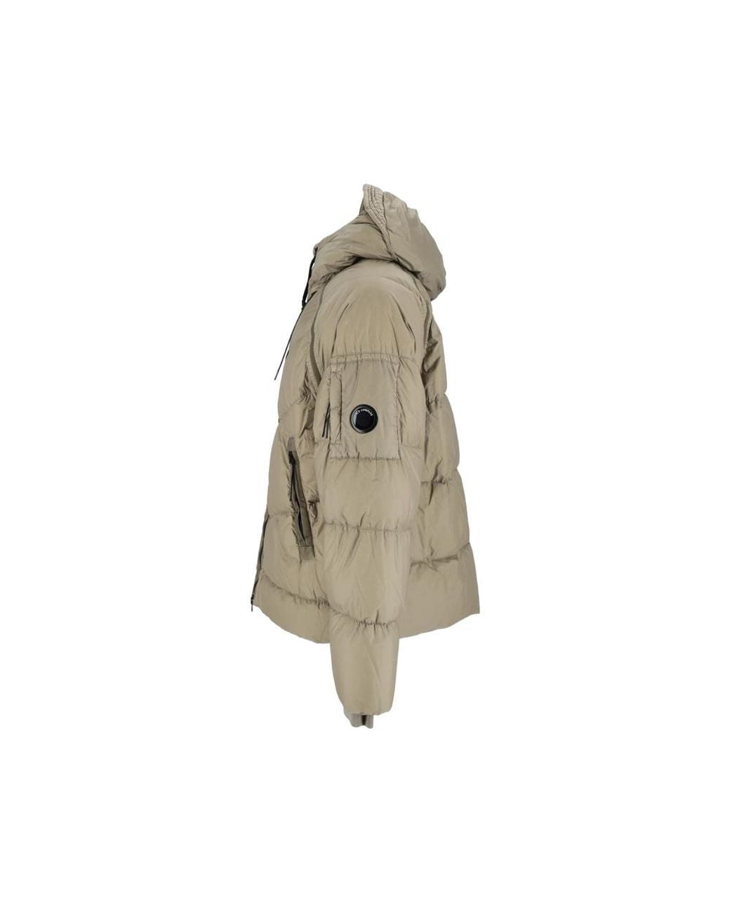 C P Company Natural C. P. Company Down Shield Lens Hooded Puffer Jacket for men